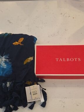 Talbots Navy Floral Print Top with Blue and Yellow Accents